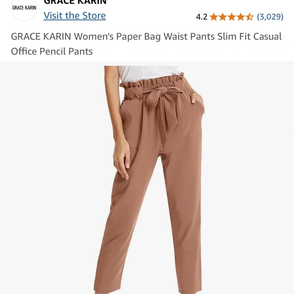 Grace Karin Women's Brown Paper Bag Waist Pants - Picture 2 of 3
